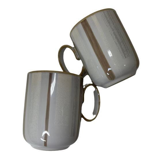 Denby Truffle Layers Tan & Cream Striped Coffee Tea Mug Made in England set of 2 - Picture 1 of 5